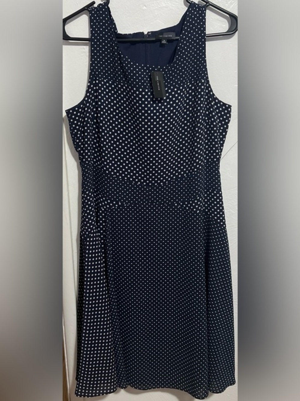 NWT The Limited Navy and White Polka Dot Midi Dress Size 12